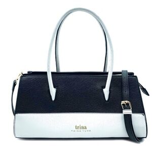 NWT Black and White Trina Turk Colorblock Satchel with Shoulder Strap